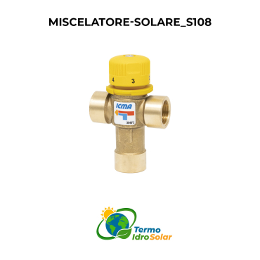 Miscelatore Termostatico S108. Disponibile in 3/4" e 1" per la regolazione della temperatura negli impianti solari termici.