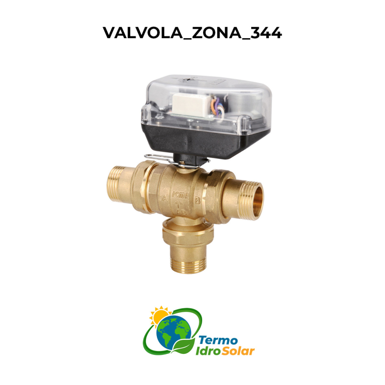 344 Valvola di zona a sfera con by-pass a tre vie motorizzata con bocchettoni
