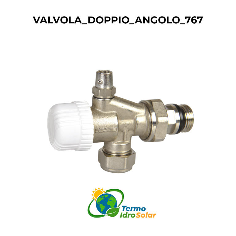 Valvola Doppio Angolo Termostatica. Regolazione avanzata per impianti monotubo e bitubo, con attacco per sonda esterna da 15 mm.