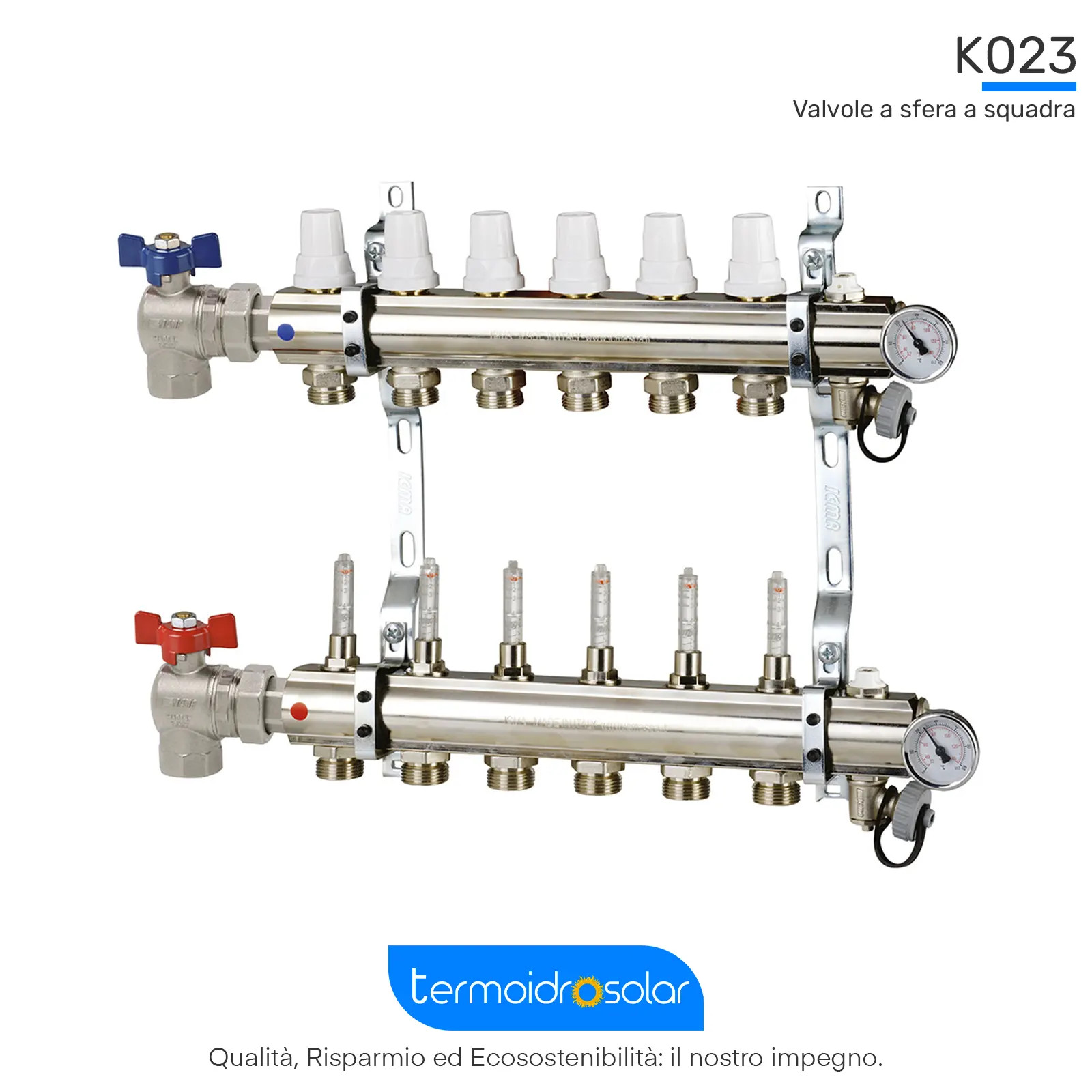 K023 1" valvole a squadra Kit collettore con regolazione e misuratori portata
