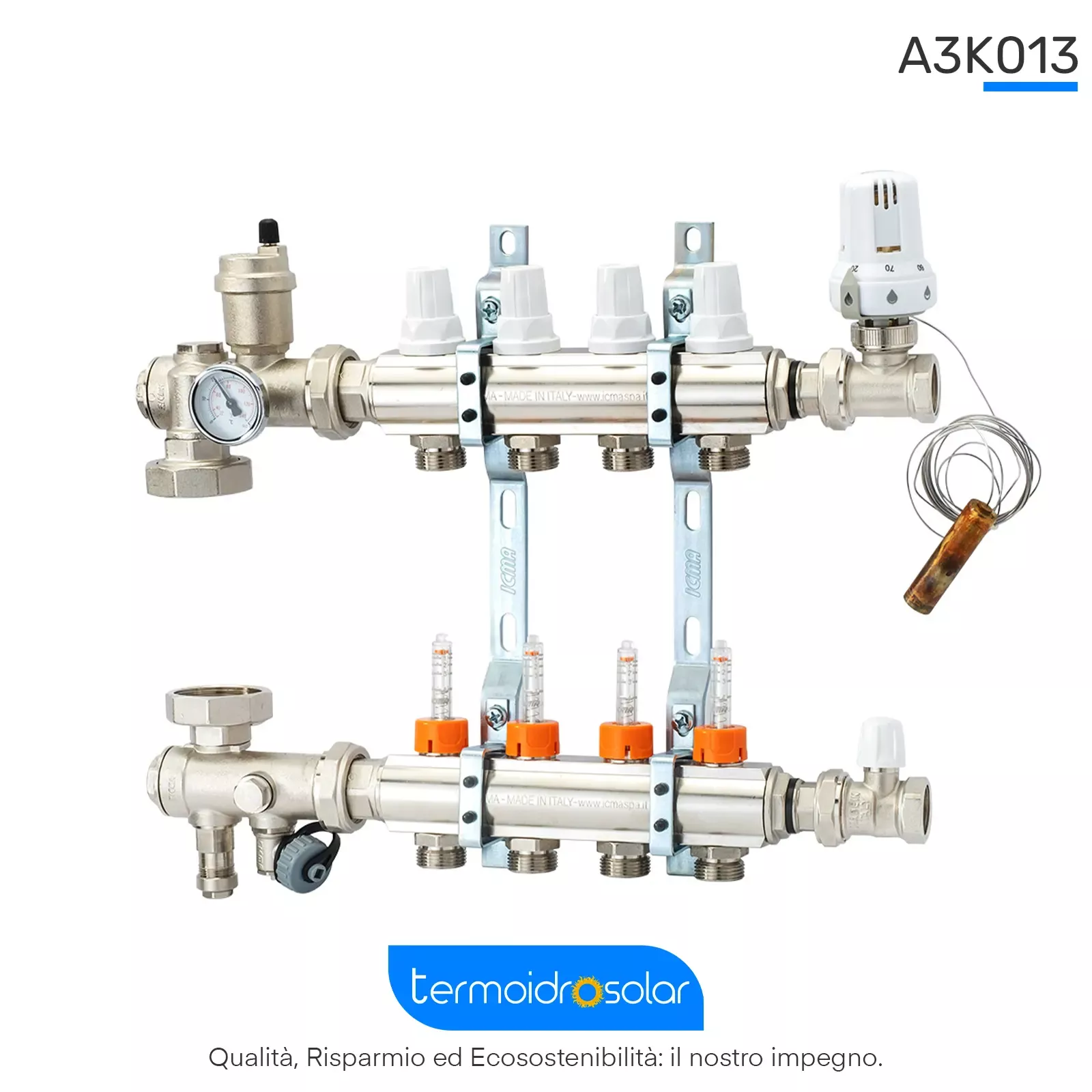 A3K013 3/4" Gruppo Preassemblato per Impianti a Pannelli a Bassa Temperatura Sistema Miscelazione a punto fisso a due vie