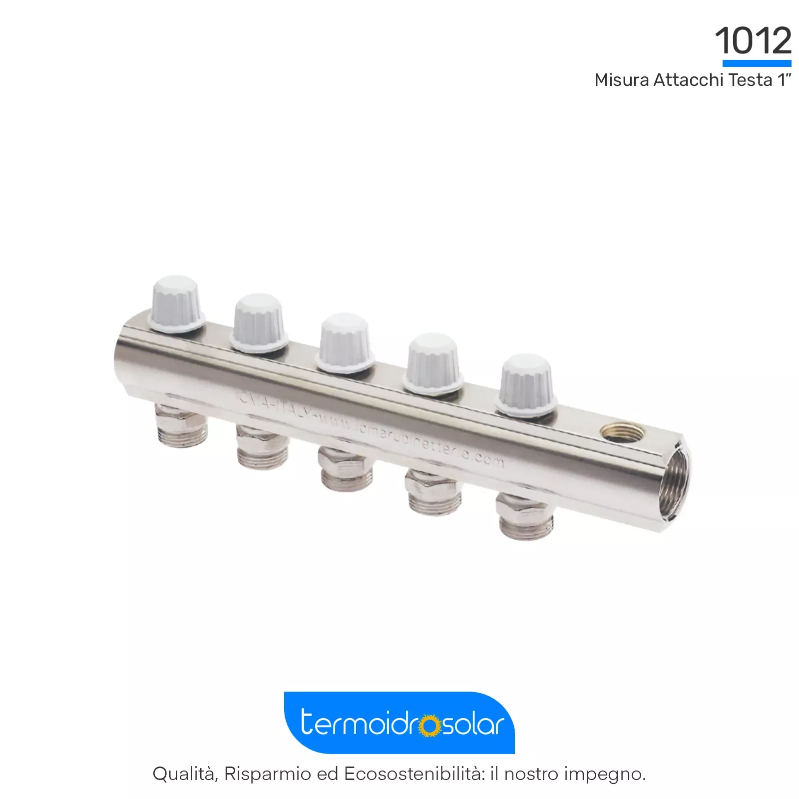 Collettore di mandata ICMA 1012 con detentori a regolazione micrometrica e filettatura M24x1,5.