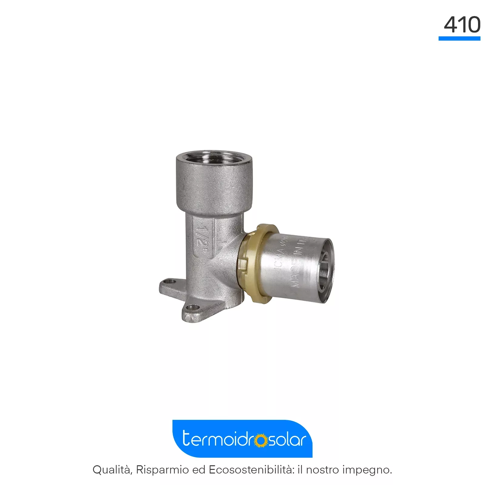 Raccordo a pressare SEMPITER® 410 in ottone con filettatura ISO 228-1 per staffaggio a muro.