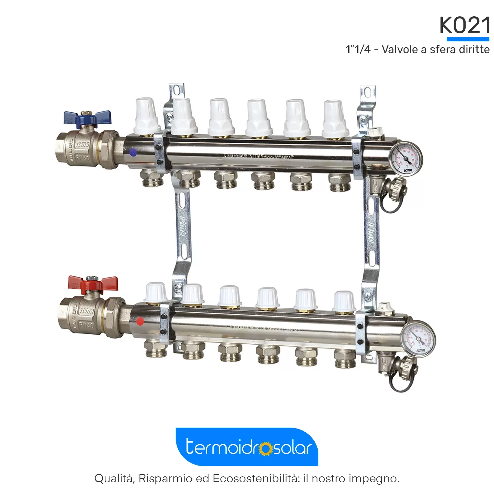 K021 1"1/4  valvole dritte Kit collettore con regolazione e misuratori portata