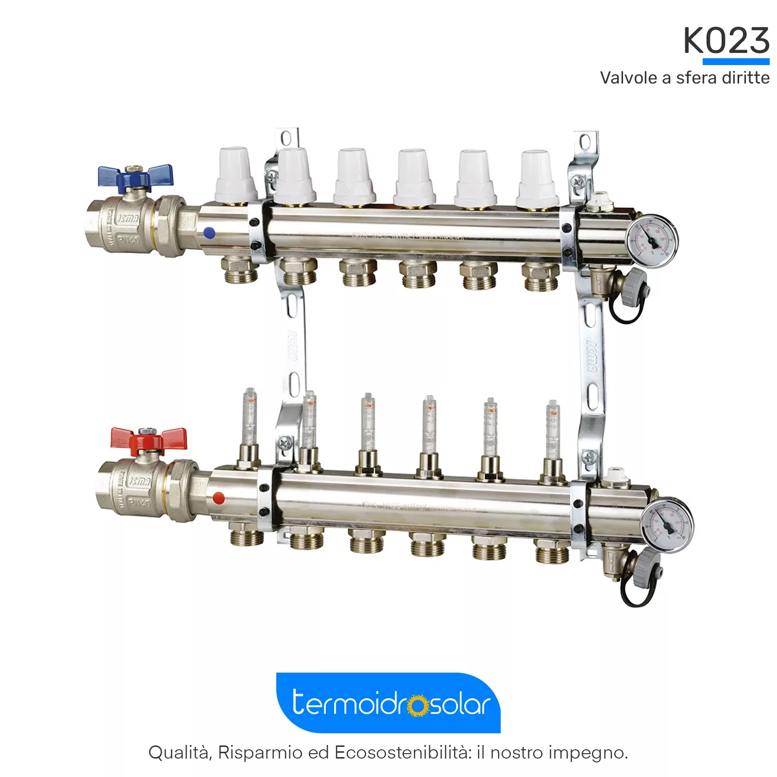 K023 1" valvole dritte Kit collettore con regolazione e misuratori portata