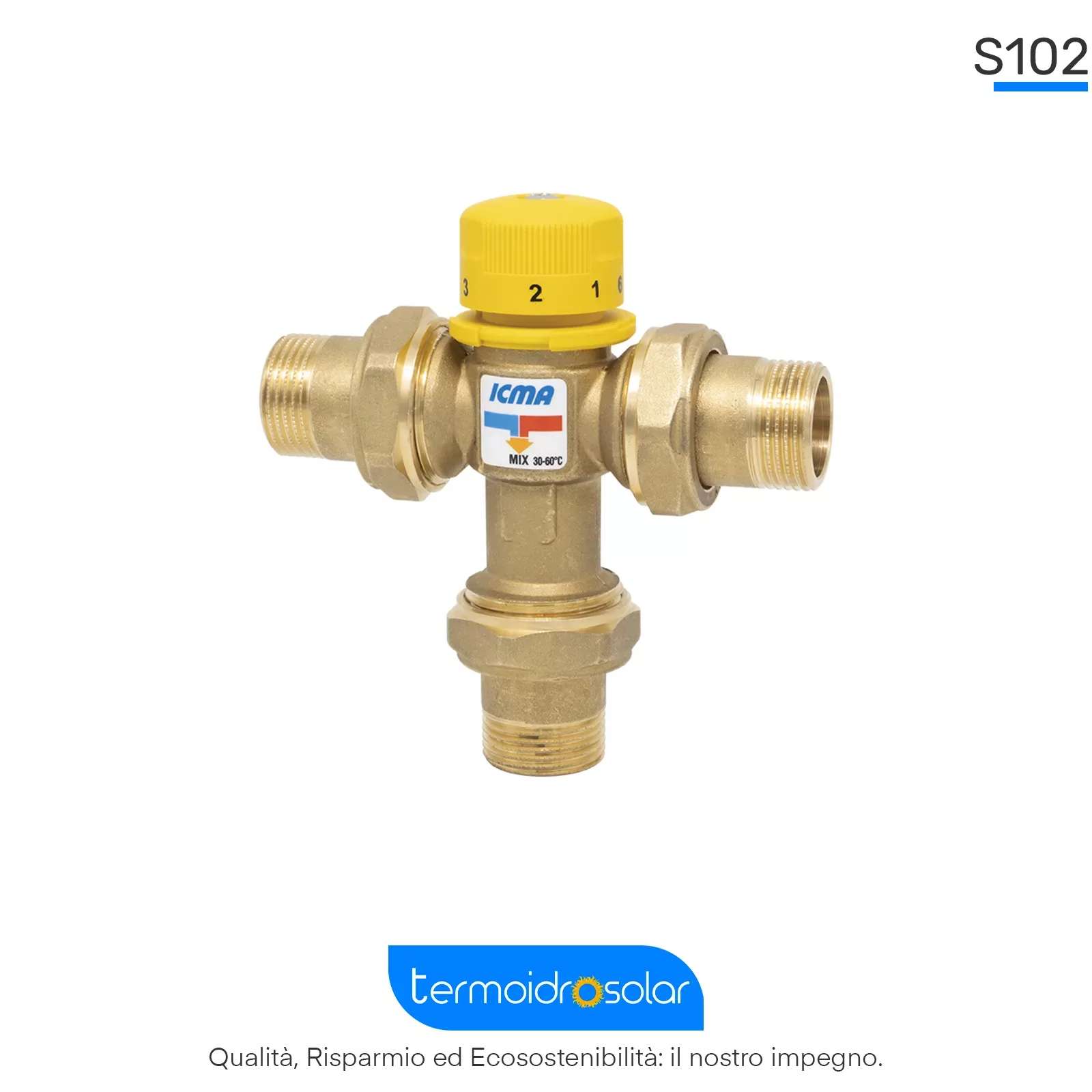 Miscelatore Termostatico ICMA S102 – Disponibile in 3/4" per la regolazione della temperatura negli impianti solari termici.