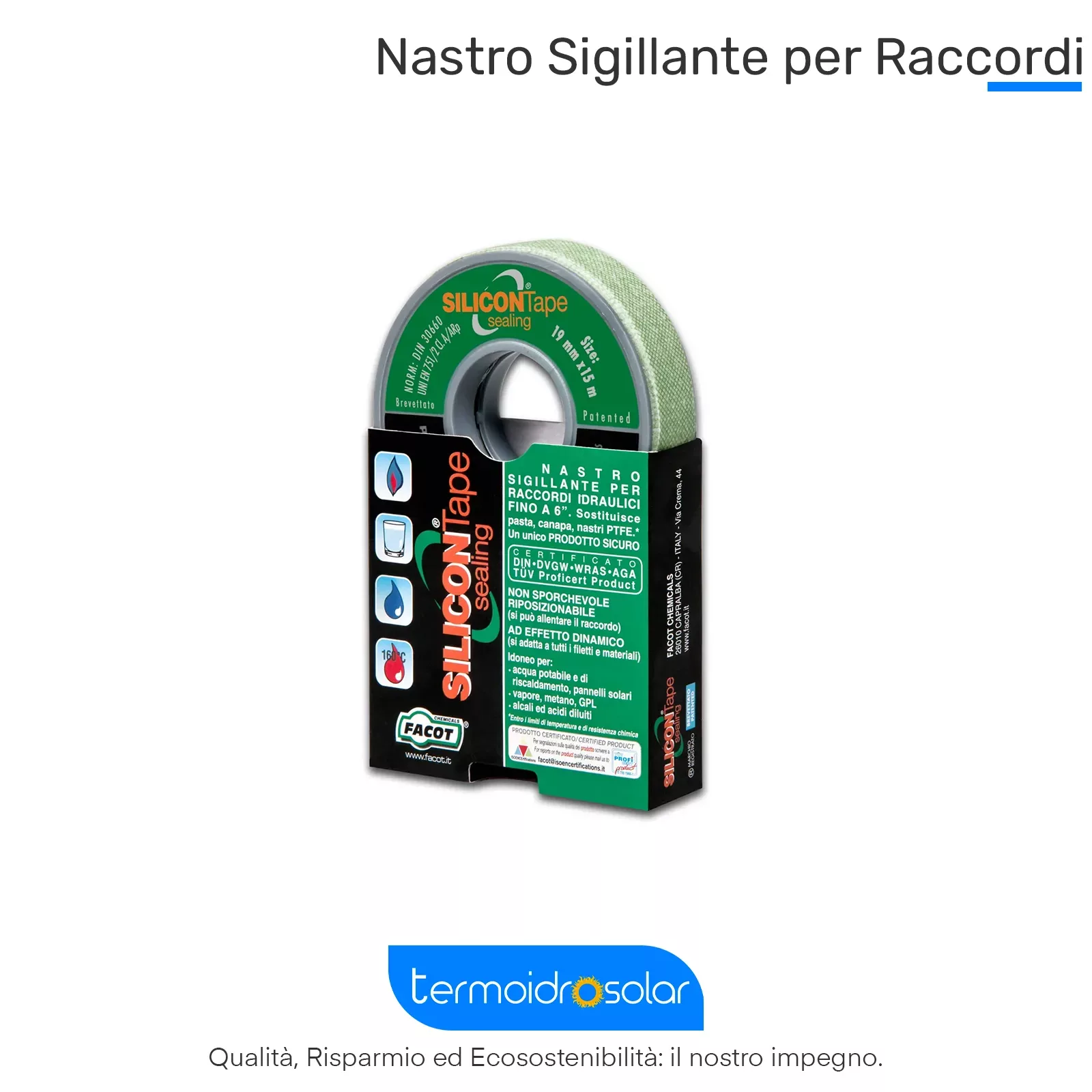 Nastro Sigillante per Raccordi: Ideale per sigillare filettature con resistenza a temperature elevate.
