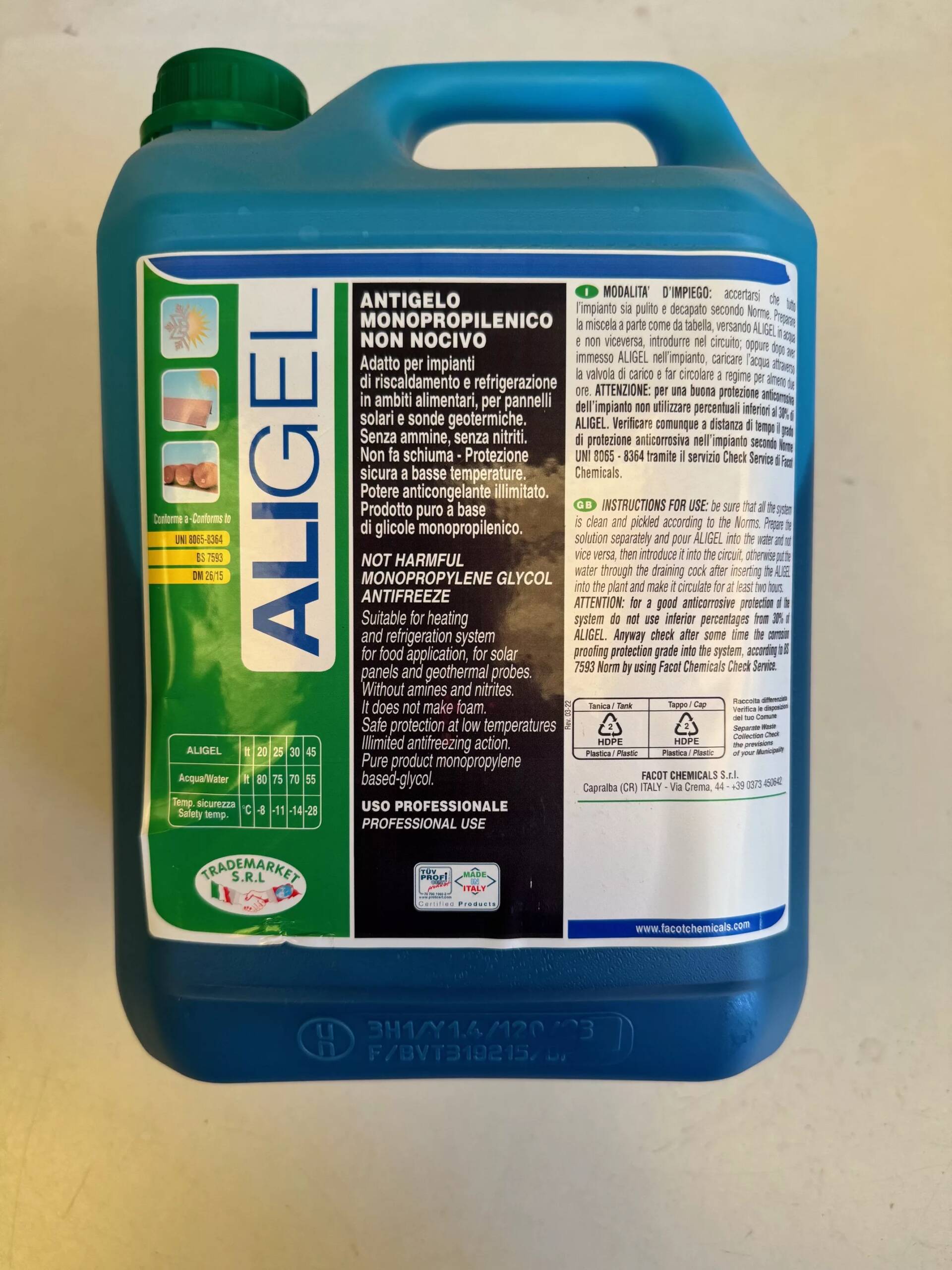Glicole puro Aligel Facot per solare termico 5 Litri