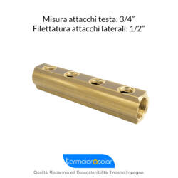 Collettore semplice distribuzione 3/4" uscite laterali f. 1/2"