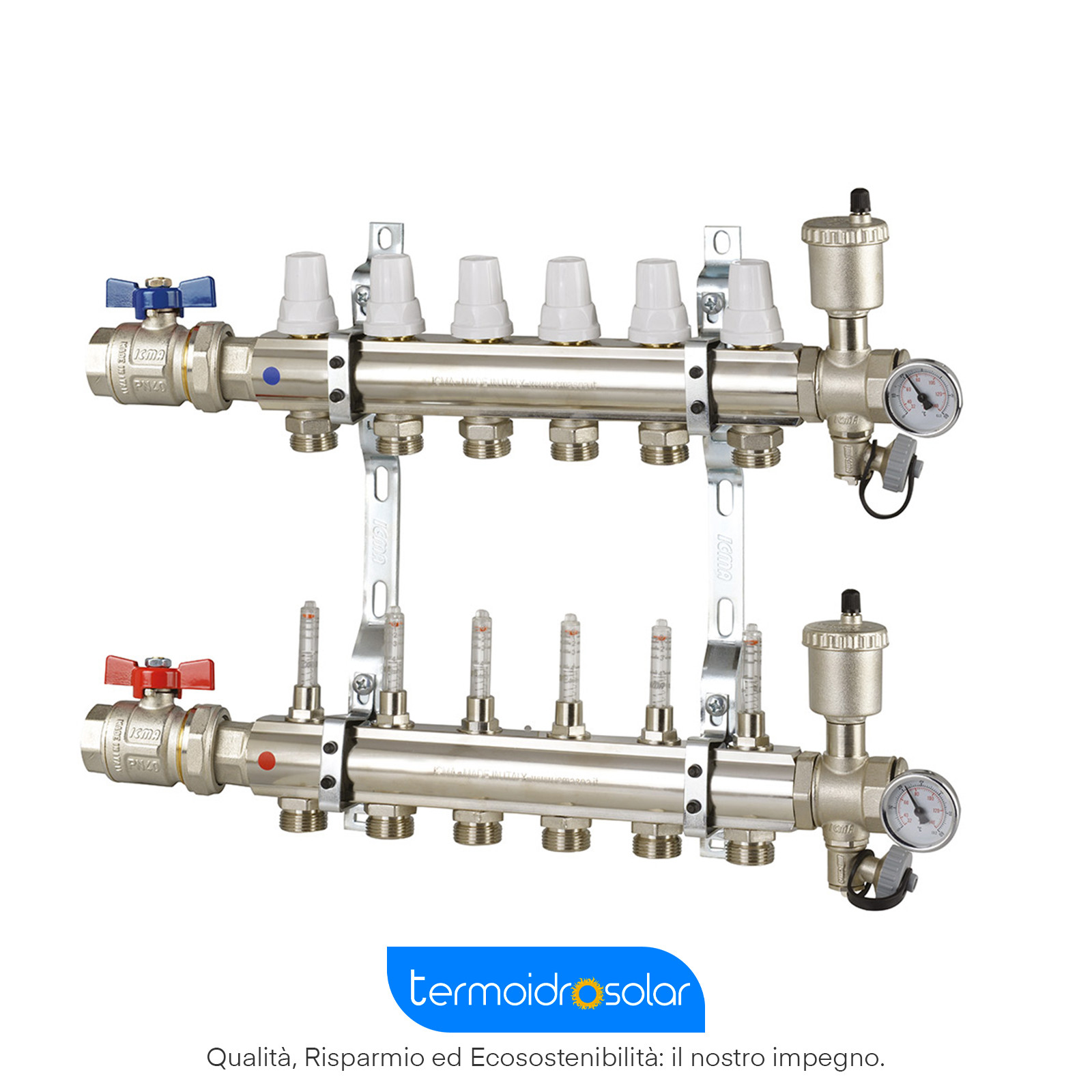 K025 1" valvole dritte Kit collettore con regolazione e misuratori portata