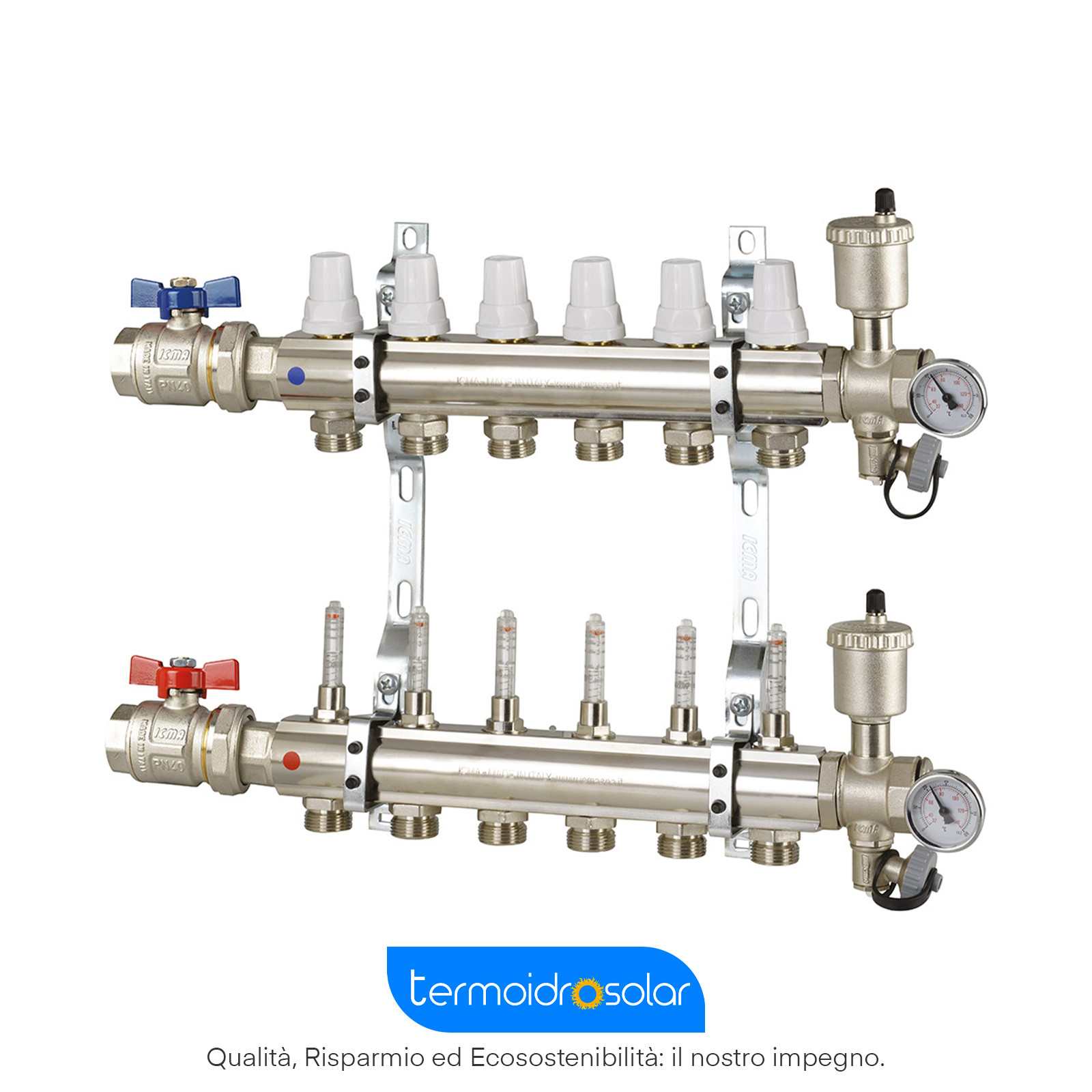Kit Collettore K026 con regolazione manuale e valvola a sfera diritta.