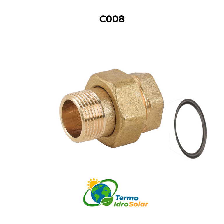 Raccordo dritto in 3 pz. maschio femmina con o-ring in ottone giallo