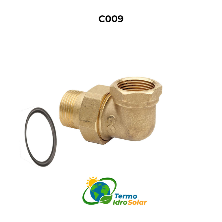 Raccordo curvo 3 pz. maschio femmina con o-ring in ottone giallo