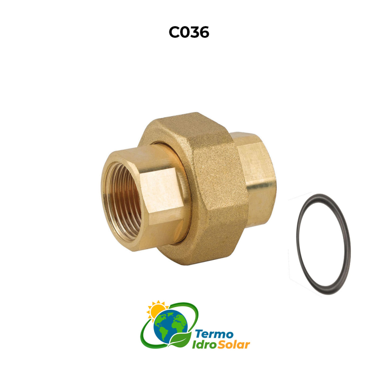 Raccordo dritto 3 pz. femina femmina con o-ring in ottone giallo