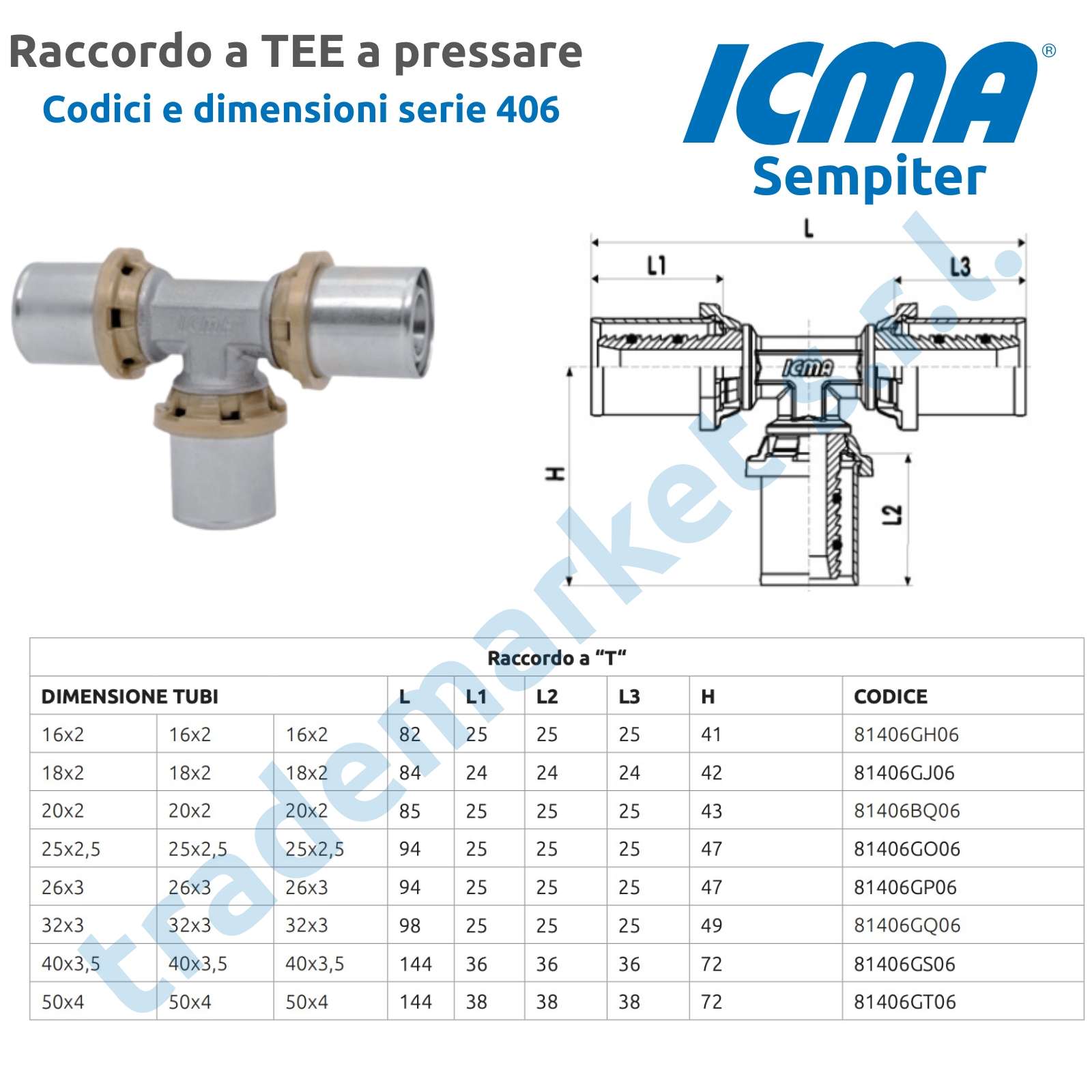 406 Raccordo a pressare a TEE misura unica - immagine 2