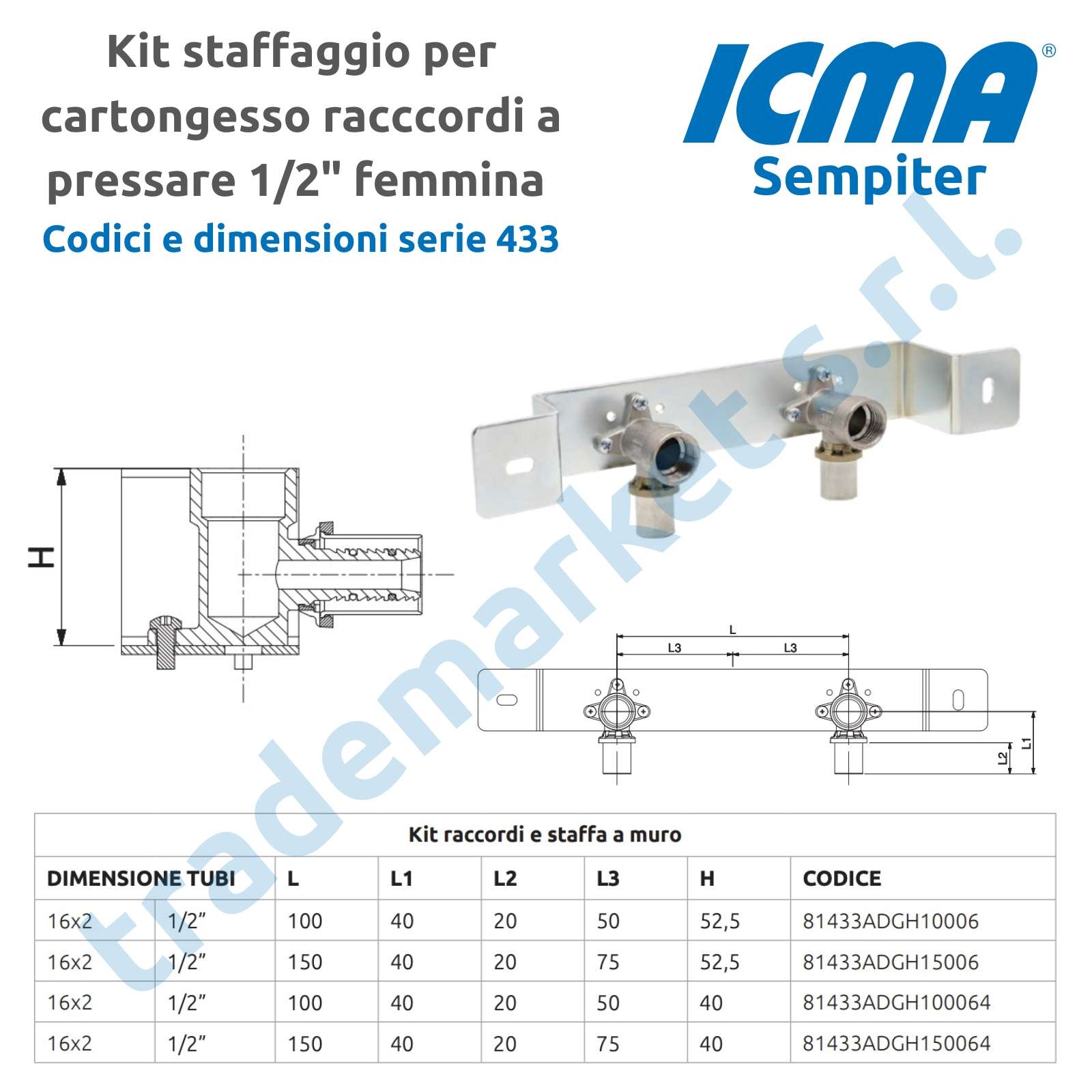 433 Kit per staffaggio per cartongesso con raccordi premontati 1/2" femmina - immagine 2